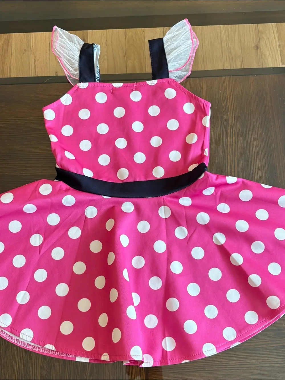 Kids Pink Polka Dot Dress with Navy Straps size 120
